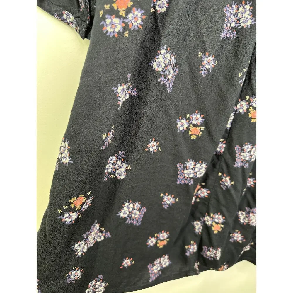Old Navy Blue‎ Floral Print Long Sleeve Embroidered Dress Women Medium Boho